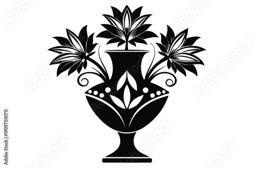 aster vase silhouette line art vector illustration