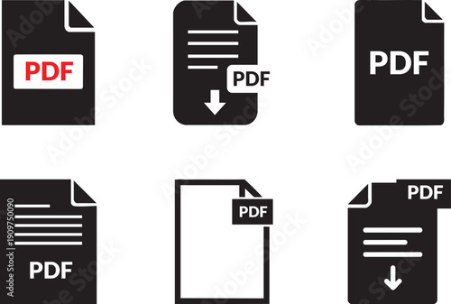 PDF File Icons Set Illustration, Download Symbols, Texts, Images, Vectors, Videos, Interactive Forms
