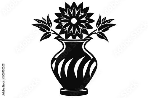 aster vase silhouette line art vector illustration