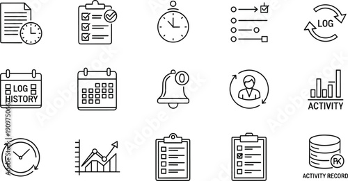 Professional Activity Log, History, and Time Management Icon Set