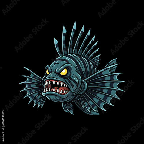 Fierce Green Piranha Fish with Sharp Teeth and Spiked Fins.