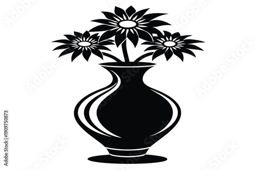 aster vase silhouette line art vector illustration