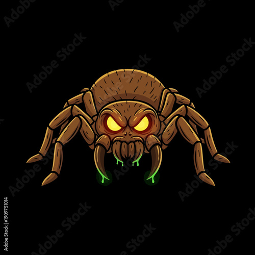 Frightening Brown Spider with Glowing Eyes and Green Drool.