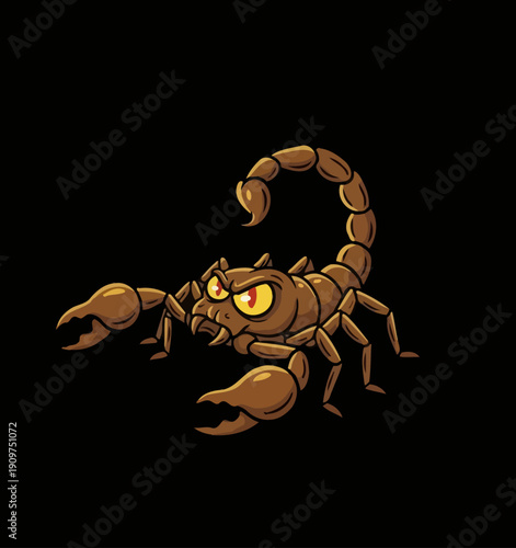 Scary Cartoon Scorpion with Angry Eyes and Large Claws.