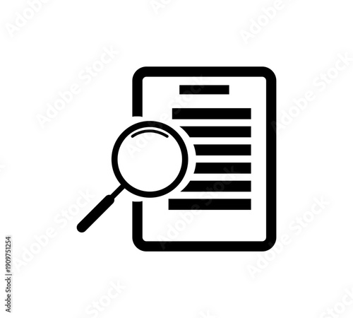 Document with magnifying glass search icon black glyph vector graphic image with transparent background

