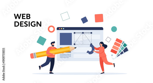 Two professional designers actively collaborate on user interface wireframing and precise color palette selection for a modern website build.
