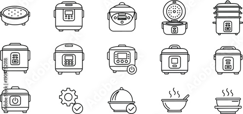 Professional Multi-functional Rice Cooker and Electric Pressure Cooker Icon Set
