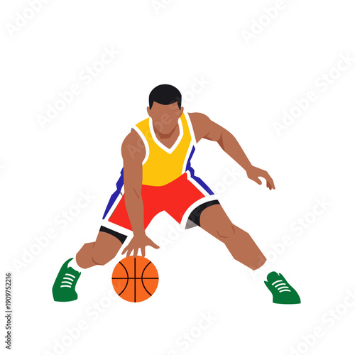 Low basketball dribble action vector illustration, modern flat style on white background