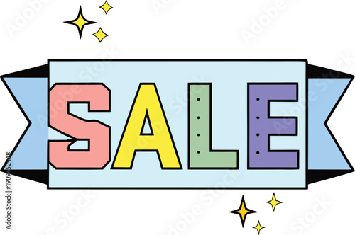 Pixel neon flashing sale banner on white background