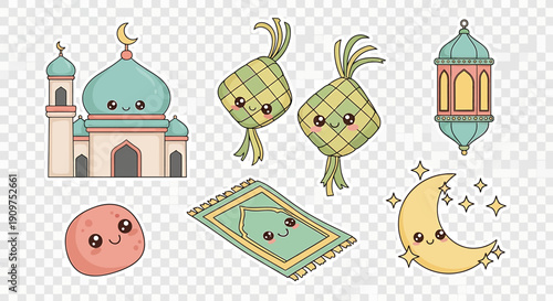 Cartoon characters representing Ramadan and Islamic culture.