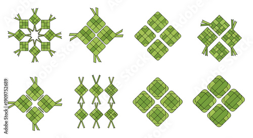 Collection of green grid patterns and designs arranged in a grid.