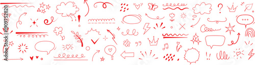 Cute line sketch star, arrow, heart decoration element icon set. Hand drawn sketch doodle cute star, emphasis, flower element. Pen line text decoration shapes. Hand drawn vector