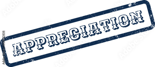 A meaningful blue grunge effect rubber stamp impression conveying the heartfelt word Appreciation