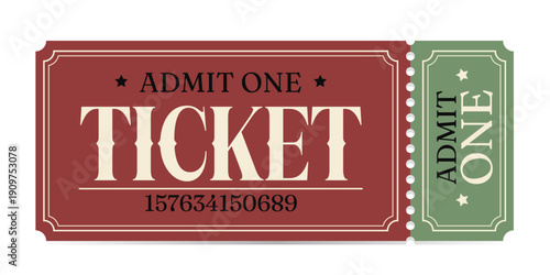 Realistic ticket admit for festivals, event, theater, concert, play.