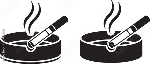 Black and white of two ashtrays with cigarettes smoke smoking