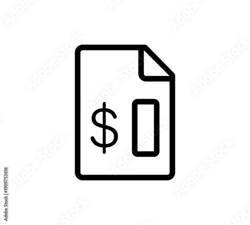 Outline icon of paper document with dollar sing indicating finance invoice bill or money transaction concept
