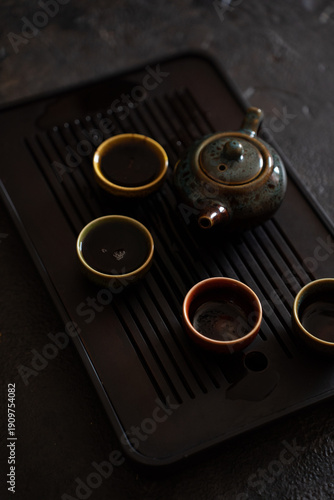 Chinese Tea Ceremony. Teapot and small cups