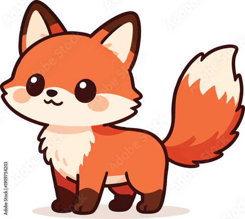 Orange cartoon fox character with distinctive features and a bushy tail standing upright on a simple background suitable for child friendly projects