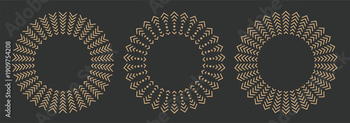 Linear boho straw design sun. Simple bohemian frames, gipsy style outline vector sunbeam, mystic magic esoteric spiritual round icons