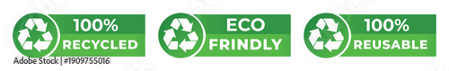 100% Recycled Eco Friendly Reusable Badges – Green Sustainability Certification Icons Set