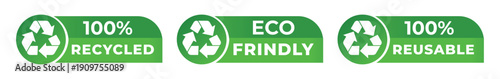 100% Recycled Eco Friendly Reusable Badges – Green Sustainability Certification Icons Set