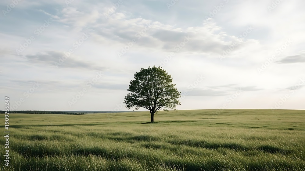 Fototapeta premium Solitary Tree in a Green Field