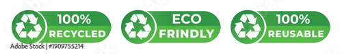 100% Recycled Eco Friendly Reusable Badges – Green Sustainability Certification Icons Set