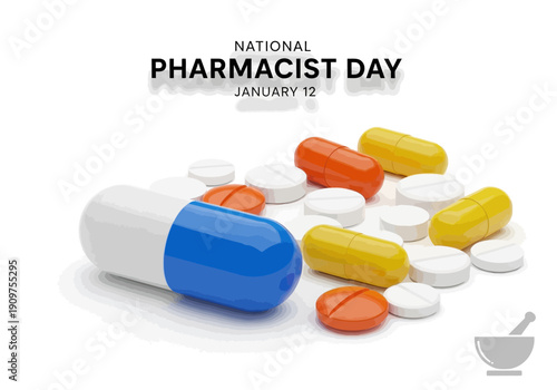 National pharmacist day with colorful pills and capsules