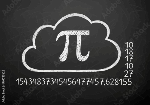 Mathematical cloud icon with pi symbol and digits on chalkboard