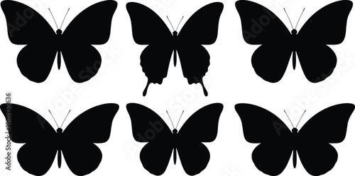 Black butterflies on white background silhouettes insects