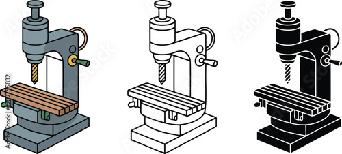 Benchtop milling machine silhouette & Outline and illustration set isolated on transparent background