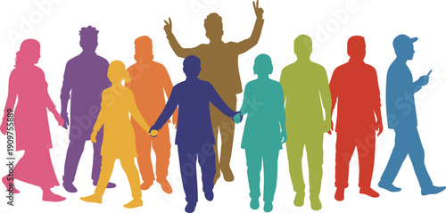 Colorful Abstract People Silhouettes Representing Diversity, Community, Inclusion and Social Togetherness