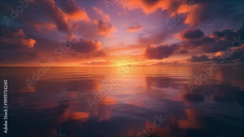 Vibrant Sunset Over Calm Water Reflections