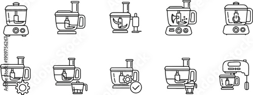 Professional Food Processor and Kitchen Mixer Icon Set