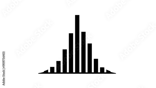 Vector illustration of black and white bar chart representing a normal distribution or bell curve, on a transparent background