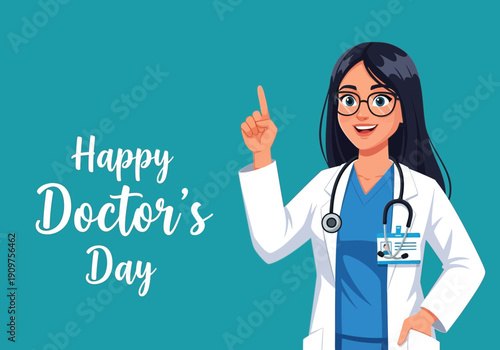 Happy doctors day illustration with female doctor