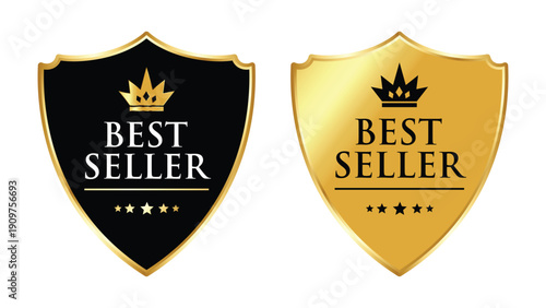 Best Seller Shield Badges – Black and Gold Premium Award Emblem Icons