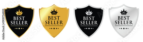 Best Seller Shield Badge Set – Premium Gold, Black and Silver Award Emblems