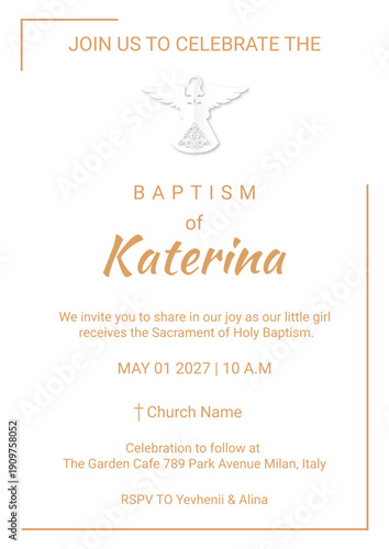 Baby Girl Baptism Invitation Template, Soft Pastel Pink and Neutral Colors, Elegant Floral Watercolor Design, Modern Minimalist Stationery