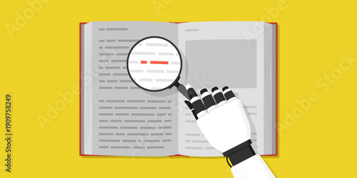 AI robot reading a book and learning from datasets