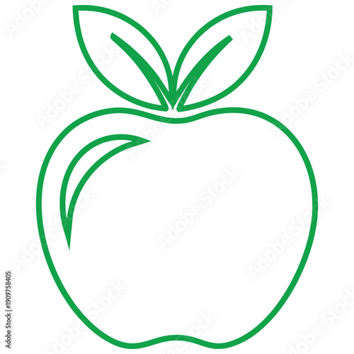 Original name(s): Green outline of an apple with two leaves and stem on white background