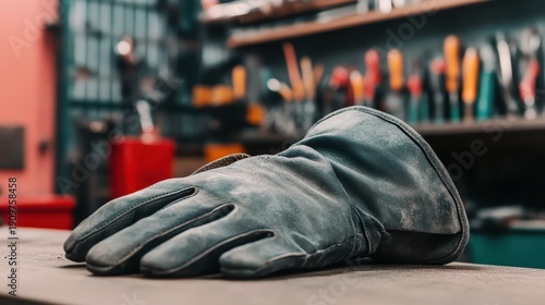 Heavy duty industrial work gloves for hand protection in a workshop environment