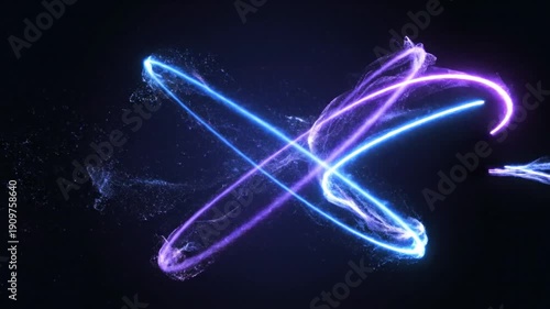 Wallpaper Mural Glowing, crossed lines of neon blue and purple light in a dark space, particle effects Torontodigital.ca