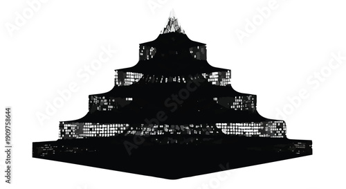 Black multi-tiered Asian temple pagoda illustration on white background, modern minimalist design, simple silhouette