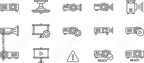 Modern Multimedia Projector and Presentation Screen Icon Set