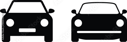 Two black silhouettes of cars are shown from a front view differing slightly in size