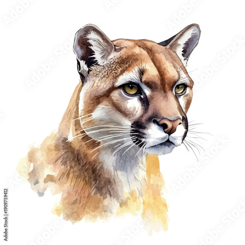 Cougar, watercolor vector , isolated on a white background.