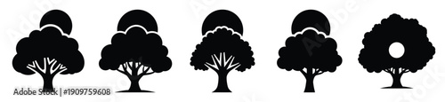 National Arbor Day tree with sun vector icon set. Arbor Day creative concept and Simple illustration, icon design solid black color with white background.