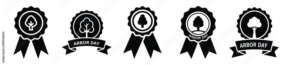 Fototapeta premium National Arbor Day badge vector icon set. Arbor Day creative concept and Simple illustration, icon design solid black color with white background.