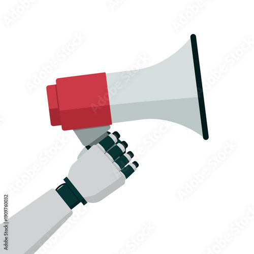 AI humanoid robot holding a megaphone